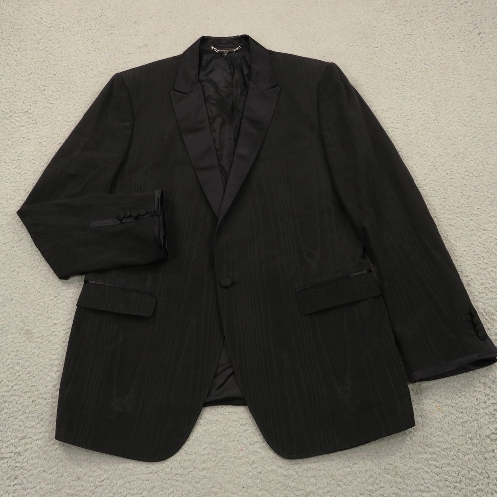 Dolce & Gabbana Blazer 42R Silk Woodgrain Print Tuxedo Jacket Black